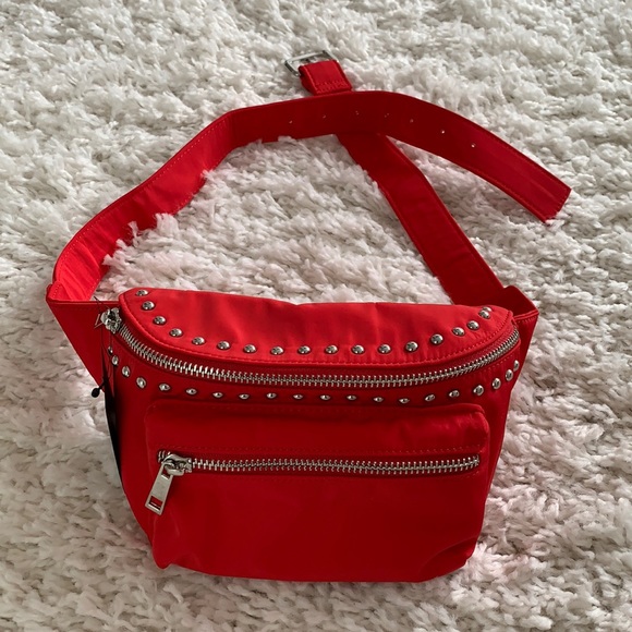 Red belt bag with silver studs - Picture 1 of 4